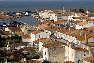 Overview of the Clemenceau Quay and port, Saint Martin town, Ile de Re, Charente-Maritime, France, Europe