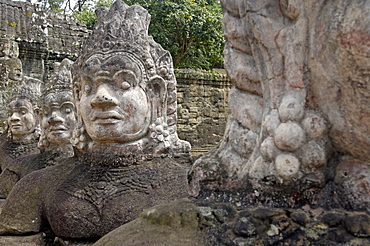 Southern causeway of Angkor Thom, flanked by gods holding scaly body of a naga, Angkor, UNESCO World Heritage Site, Siem Reap, Cambodia, Indochina, Southeast Asia, Asia