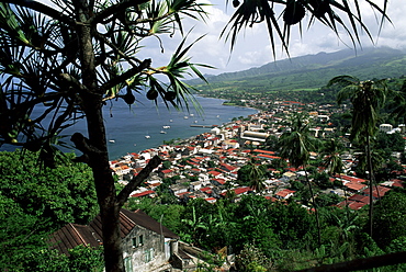 Coast and town of Saint Pierre from the Mouillage area, northwest coast, Martinique, French Antilles, West Indies, Central America