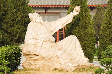 Statue of Wang Wei who lived between 701and 761, the poetic Buddha of Great Tang, Big Goose Pagoda Park, Xian City, Shaanxi Province, China, Asia