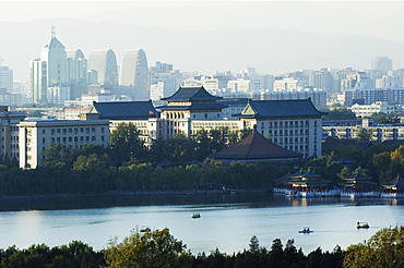 Panoramic city view of Beihai Lake and the Western Hills, Beijing, China, Asia