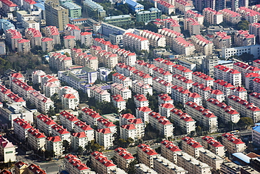 Aerial view of residential housing estate in Pudong area of Shanghai, China, Asia