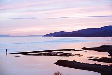 Sunset over Burrard Inlet and the Strait of Georgia, Vancouver, British Columbia, Canada, North America