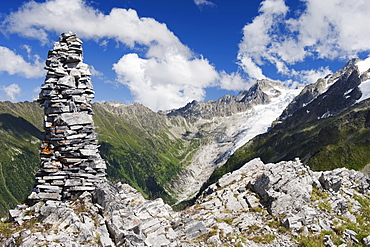 Cairn stone marker on the Col de Balme, Chamonix Valley, Rhone Alps, France, Europe