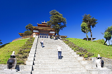 Temple on the site of 108 chortens built in 2005 to commemorate a battle with militants, Dochu La pass, 3140m, Bhutan, Asia