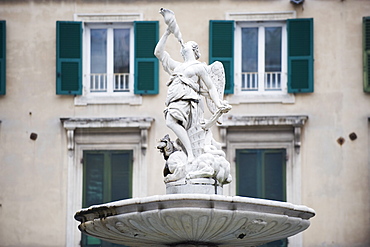 Stone carved statue in the old town, UNESCO World Heritage Site, Genoa (Genova), Liguria, Italy, Europe