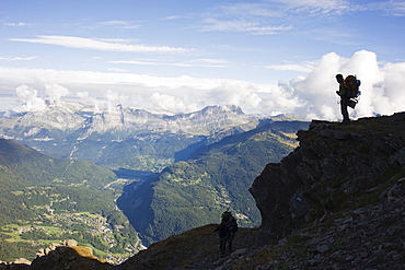 Hiker above Chamonix Valley, Mont Blanc, French Alps, France, Europe