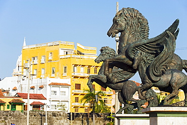 Statue of Pegasus, Old Town, UNESCO World Heritage Site, Cartagena, Colombia, South America