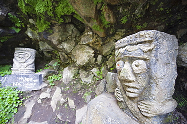 Stone carved faces at Santuario de las Lajas, Ipiales, Colombia, South America