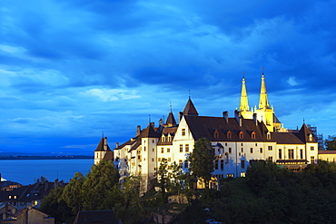 The 15th century chateau and cathedral, Neuchatel, Switzerland, Europe