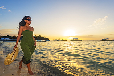 Girl on Poblacion Beach, Malapascua Island, Cebu, The Visayas, Philippines, Southeast Asia, Asia