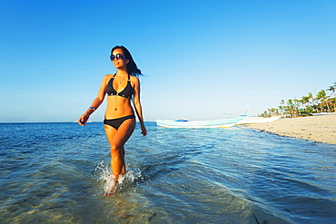 Girl on Bounty Beach, Malapascua Island, Cebu, The Visayas, Philippines, Southeast Asia, Asia