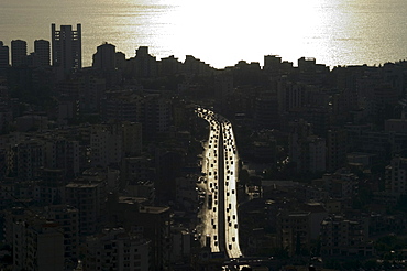 Traffic and bay of Jounieh, near Beirut, Lebanon, Middle East