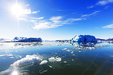 Iceberg filled glacial lagoon, Spitsbergen, Svalbard, Arctic, Norway, Europe