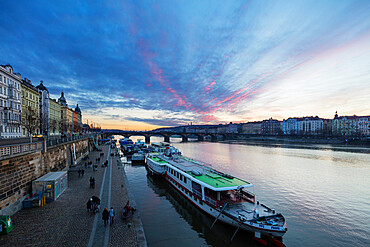 Canal boat on Vltava River, Prague, Czech Republic, Europe