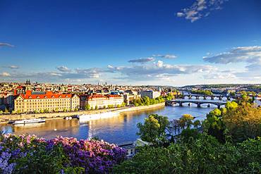 Bridges crossing the Vltava River, Prague, UNESCO World Heritage Site, Bohemia, Czech Republic, Europe