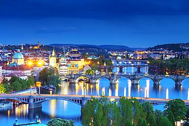 Bridges crossing the Vltava River, Prague, UNESCO World Heritage Site, Bohemia, Czech Republic, Europe