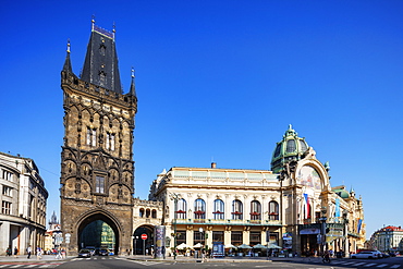 Powder Tower and Theatre, Prague, UNESCO World Heritage Site, Bohemia, Czech Republic, Europe