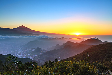 Sunset, Pico del Teide, 3718m, highest mountain in Spain, Teide National Park, UNESCO World Heritage Site, Tenerife, Canary Islands, Spain, Atlantic, Europe