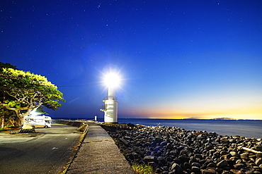 Camper van at a lighthouse, Heda Bay, Izu Hanto, Shizuoka Prefecture, Honshu, Japan, Asia