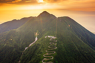 Aerial view of mountain road on Mount Iwaki, Aomori prefecture, Tohoku, Honshu, Japan, Asia