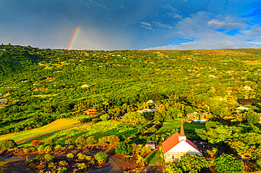 Aerial view of Kahikolu Congregation Church, Big Island, Hawaii, United States of America, North America