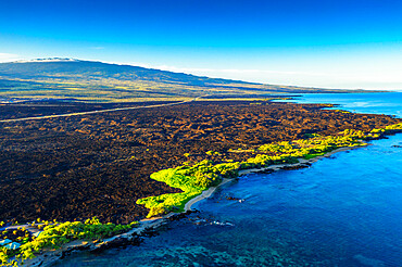 Aerial view of lava flow on west coast beach, Big Island, Hawaii, United States of America, North America