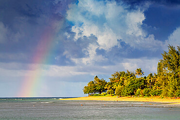 Rainbow over Haena State Park beach, Kauai Island, Hawaii, United States of America, North America