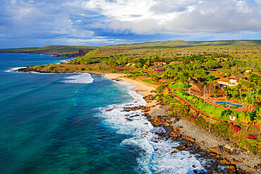 Aerial view by drone of Papohaku Beach, Molokai Island, Hawaii, United States of America, North America