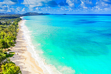 Aerial view by drone of Waimanalo beach, Oahu Island, Hawaii, United States of America, North America