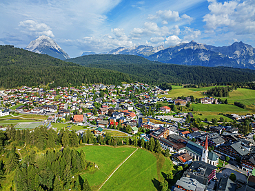 Aerial drone view, Seefeld, Tyrol, Austrian Alps, Austria, Europe