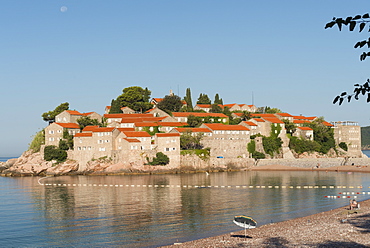 Sveti Stefan and beach, Montenegro, Europe