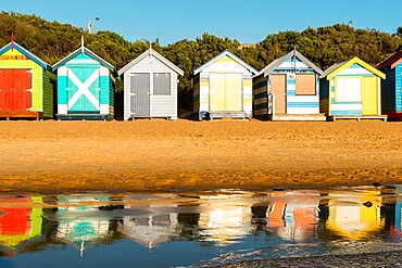 Bathing boxes (beach huts), Brighton, Port Phillip Bay, Victoria, Australia, Pacific