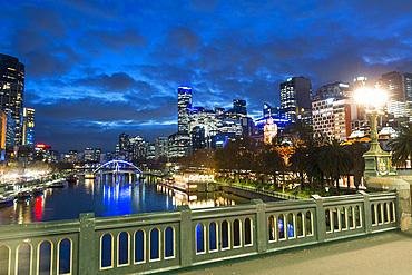 Both banks of Yarra River, including well-known Southbank, in City of Melbourne at twillight, Victoria, Australia, Pacific