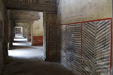 Geometrical corridors Roman frescos at Oplontis Poppea Sabina private villa (Villa Oplontis), Oplontis, UNESCO World Heritage Site, Torre Annunziata, Campania, Italy, Europe