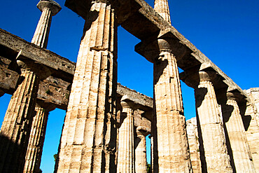 Doric columns, Temple of Poseidon, Paestum, UNESCO World Heritage Site, Province of Salerno, Campania, Italy, Europe