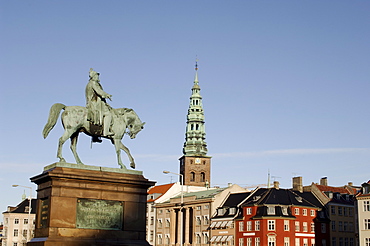 Nikolaj church and Frederik VII equestrian statue, Copenhagen, Denmark, Scandinavia, Europe