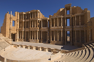 Roman Theatre, Sabratha Roman site, UNESCO World Heritage Site, Tripolitania, Libya, North Africa, Africa