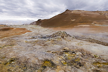 Hverir geothermal fields at the foot of Namafjall mountain, Myvatn Lake area, Iceland, Polar Regions