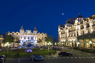 Place du Casino at dusk, Monte Carlo, Monaco, Europe