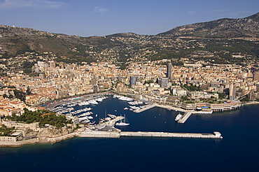 View from helicopter of Monte Carlo, Monaco, Cote d'Azur, Mediterranean, Europe