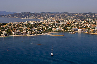 View from helicopter of Cap d'Antibes, Alpes-Maritimes, Provence, Cote d'Azur, French Riviera, France, Mediterranean, Europe