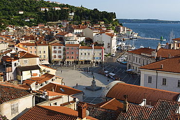 View from above of the Tartini Square, Piran, Slovenia, Europe