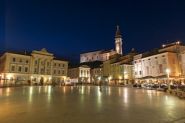 Tartini Square at dusk, Piran, Slovenia, Europe