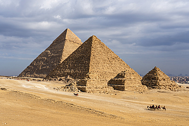 The pyramids of Chephren and Mykerinos and the pyramids of Queens, Giza, Egypt.