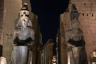 Luxor temple at night, UNESCO World Heritage Site, Thebes, Luxor, Egypt, North Africa, Africa