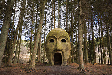 Silva capitalis, forest head sculpture, part of Kielder Water and Forest Park art trail, Northumberland, England, United Kingdom, Europe