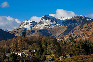 Langdale Pikes, Elterwater Village, Lake District National Park, UNESCO World Heritage Site, Cumbria, England, United Kingdom, Europe