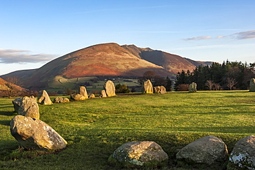 Castlerigg Stone Circle, Saddleback (Blencathra) behind, Keswick, Lake District National Park, UNESCO World Heritage Site, Cumbria, England, United Kingdom, Europe