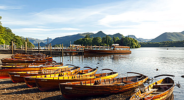 Tourist boats, Derwentwater, Keswick, Lake District National Park, UNESCO World Heritage Site, Cumbria, England, United Kingdom, Europe